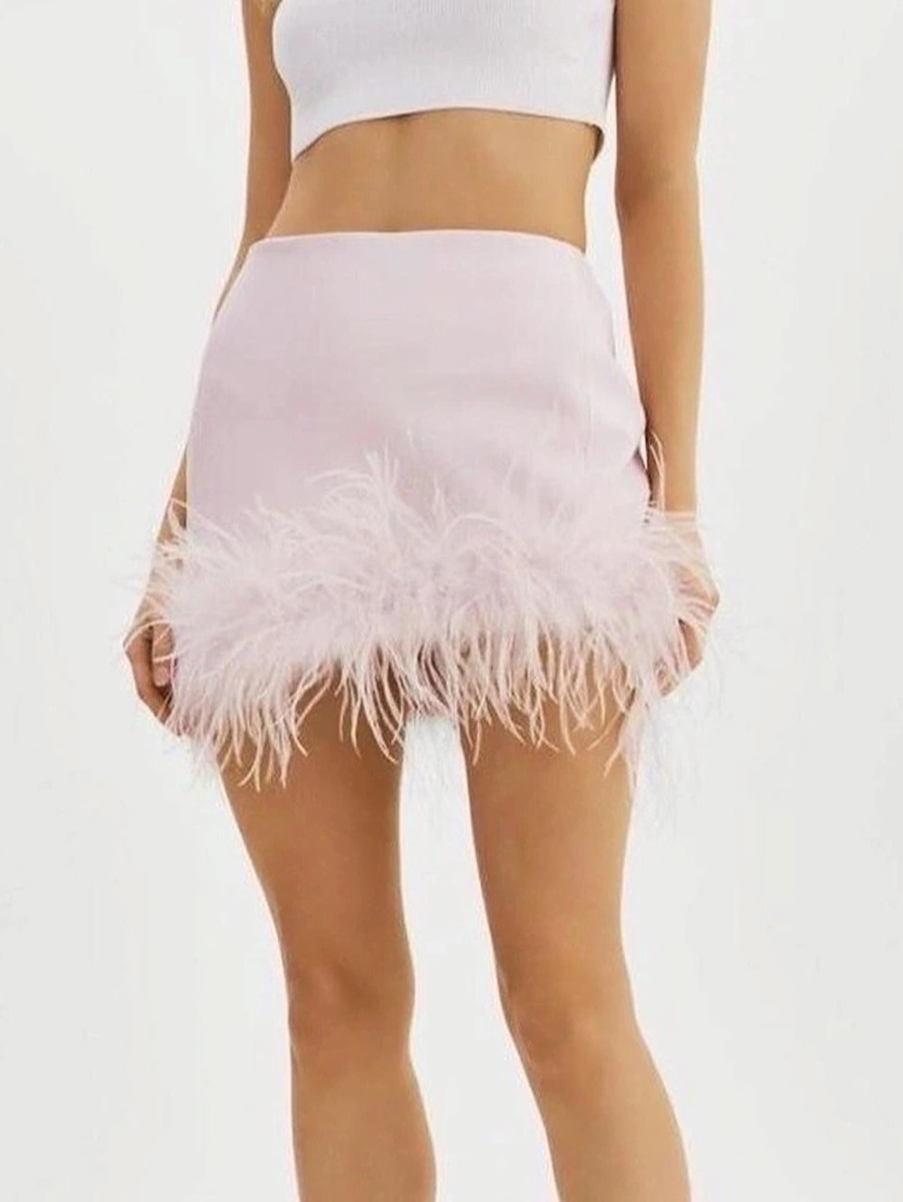LAMARQUE Magnolia Feather Trim Mini Skirt Pink Feather Trim Mini Skirt Like New